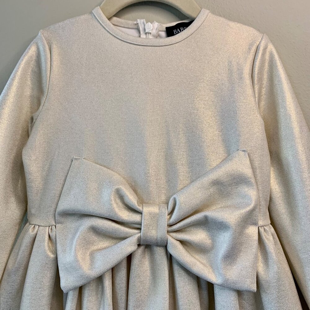 BARDOT JUNIOR Shimmer Party Dress Girls 6 NEW Big Bow Wool Blend Gold Cream NWT - Picture 3 of 9